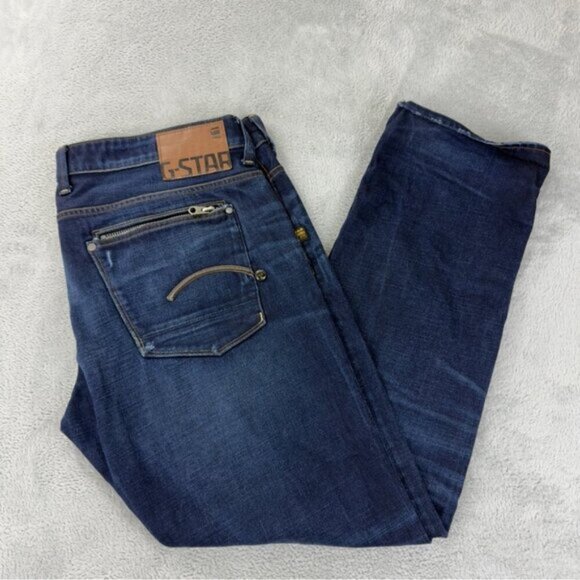 G-Star Mens Sz 42x31 Attacc Low Straight Leg Jeans Button Fly Dark Indigo Blue - Picture 1 of 8
